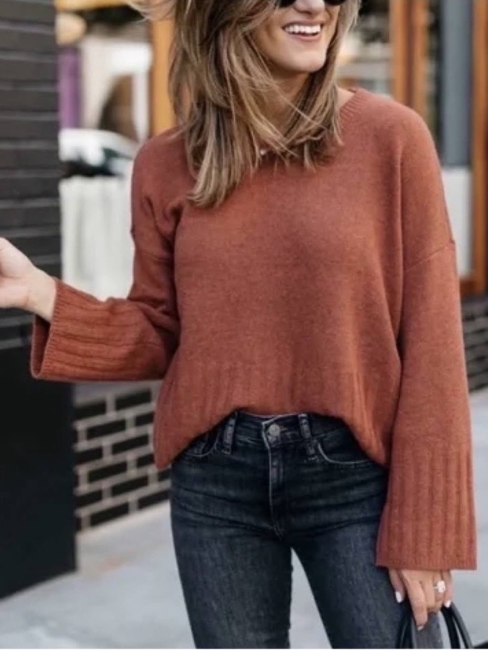 Madewell Ayres Wide-Sleeve Pullover Sweater Heather Cumin Wool Alpaca Blend